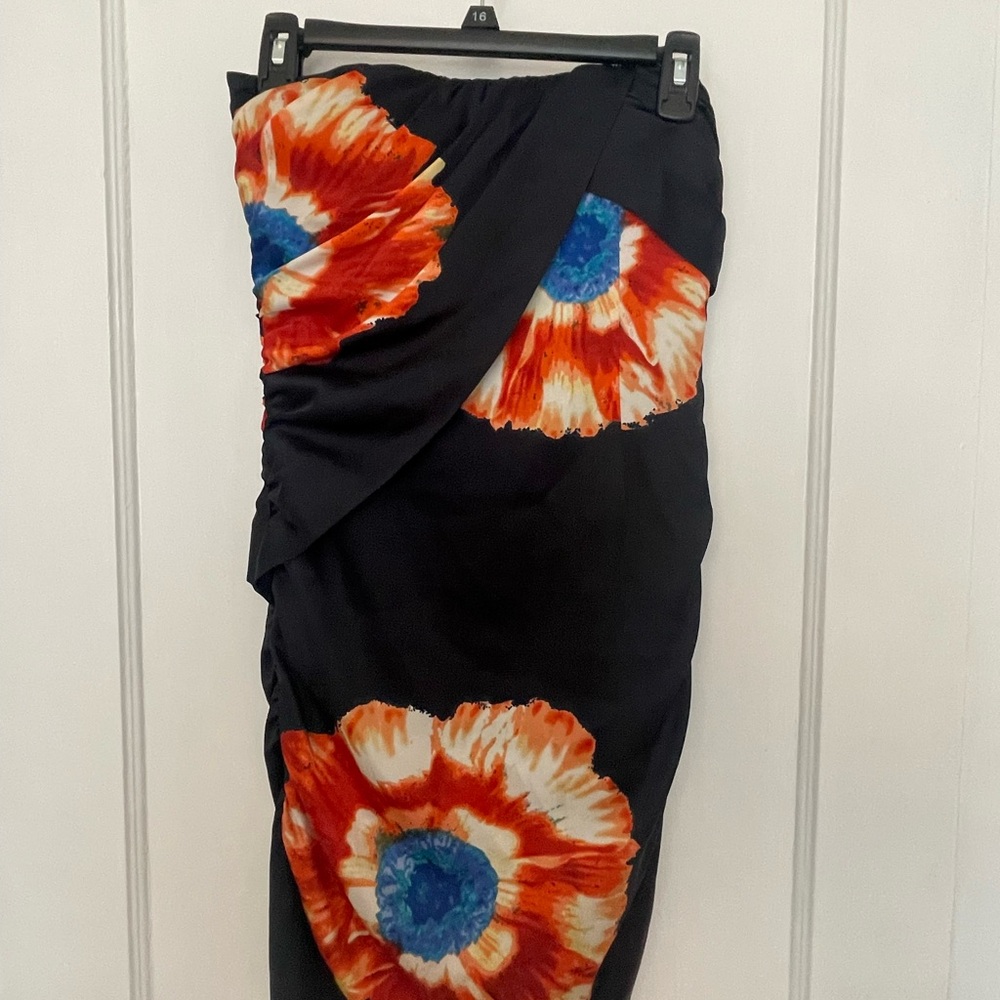 Floral Black Skirt with Red and Blue Accents